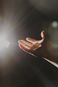 An open hand reaching toward warm sunlight